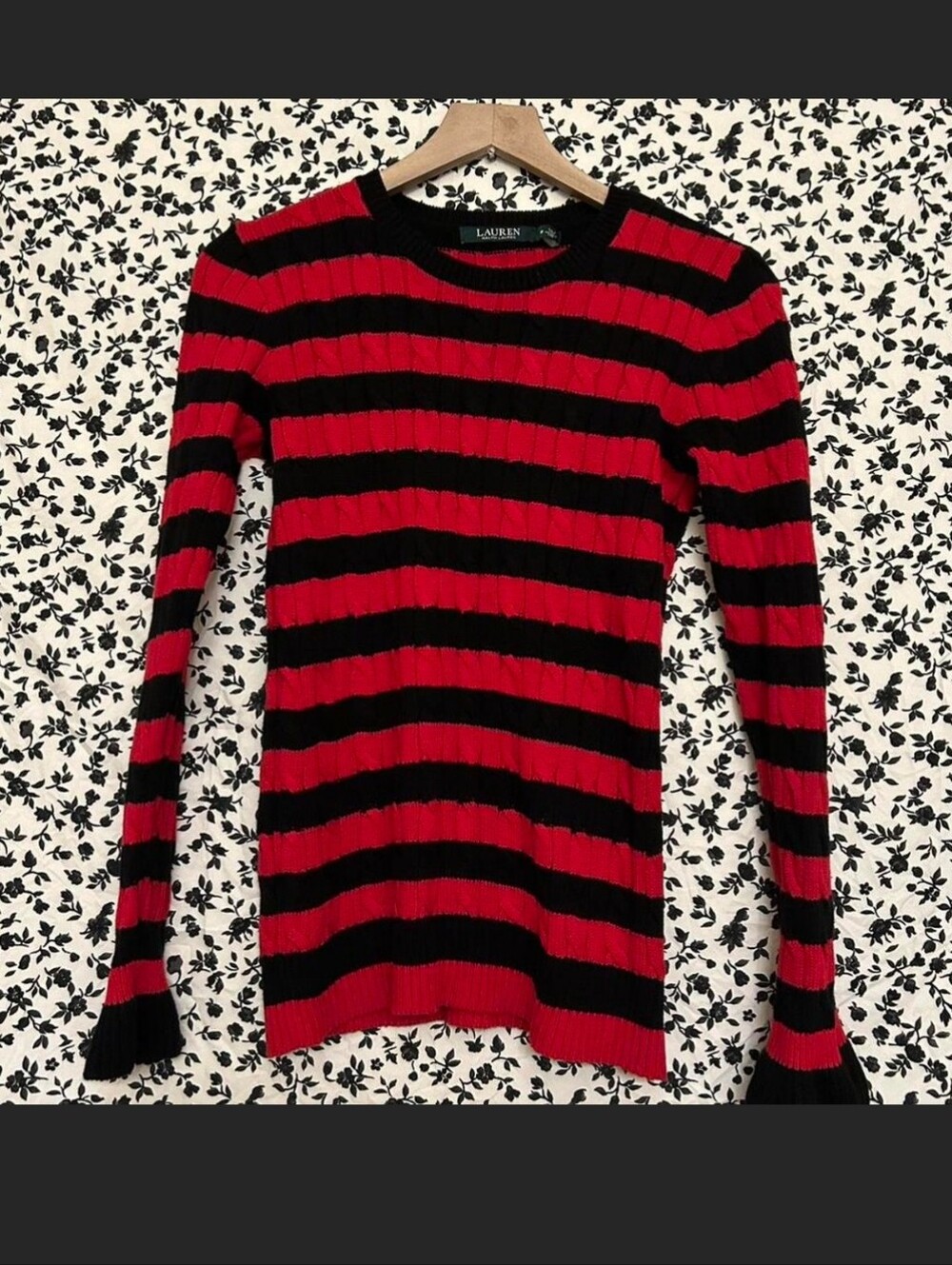 Red and Black Striped Ribbed 100% Cotton Sweater